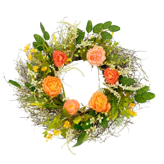 24&#x27;&#x27; Multicolored Peony Floral Spring Wreath